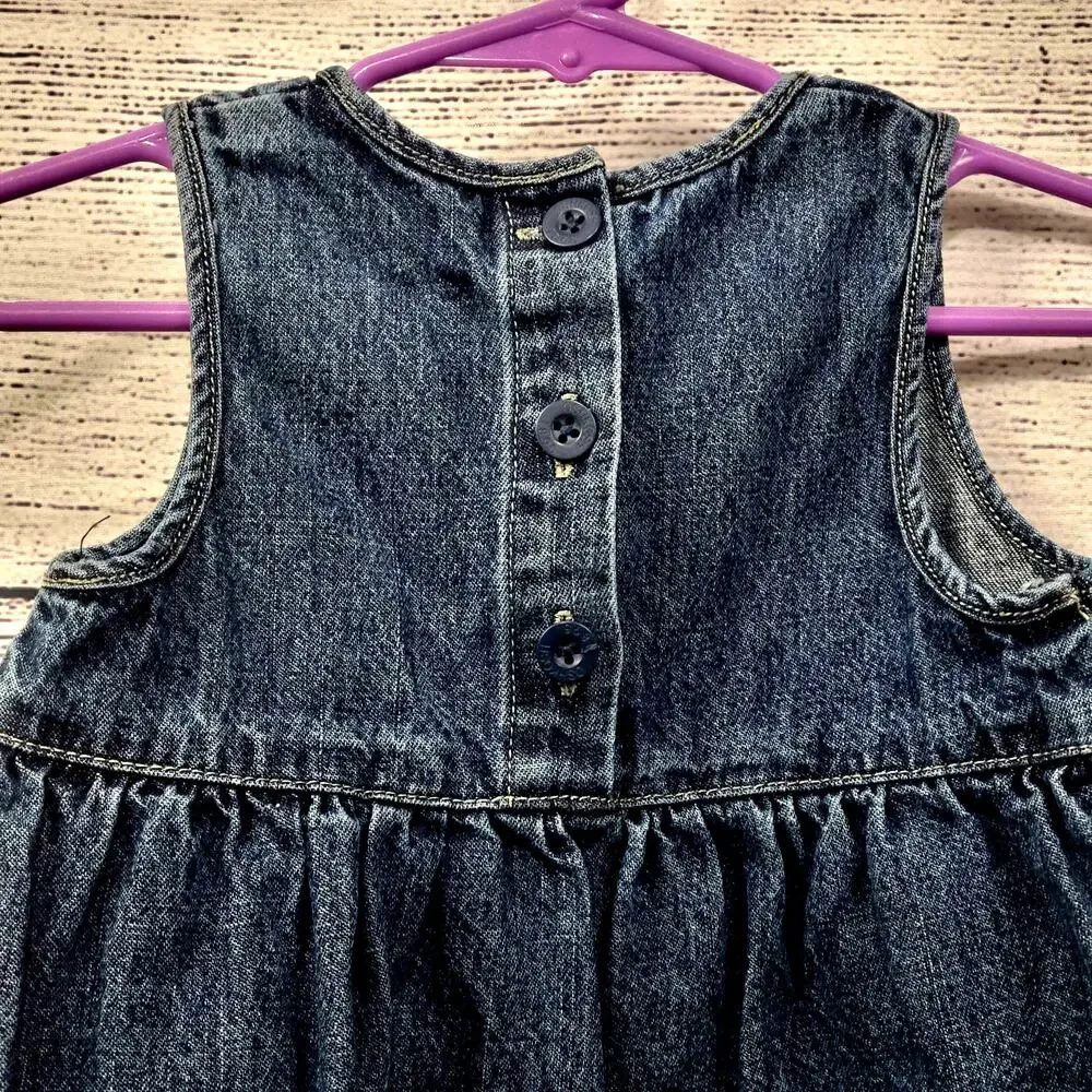 Vintage Oshkosh Denim Butterfly Embroidered Dress‎ Size 18 months